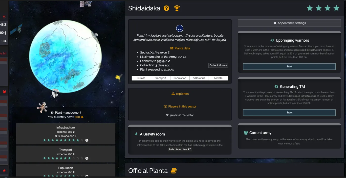 Player planet management, original 2016 version